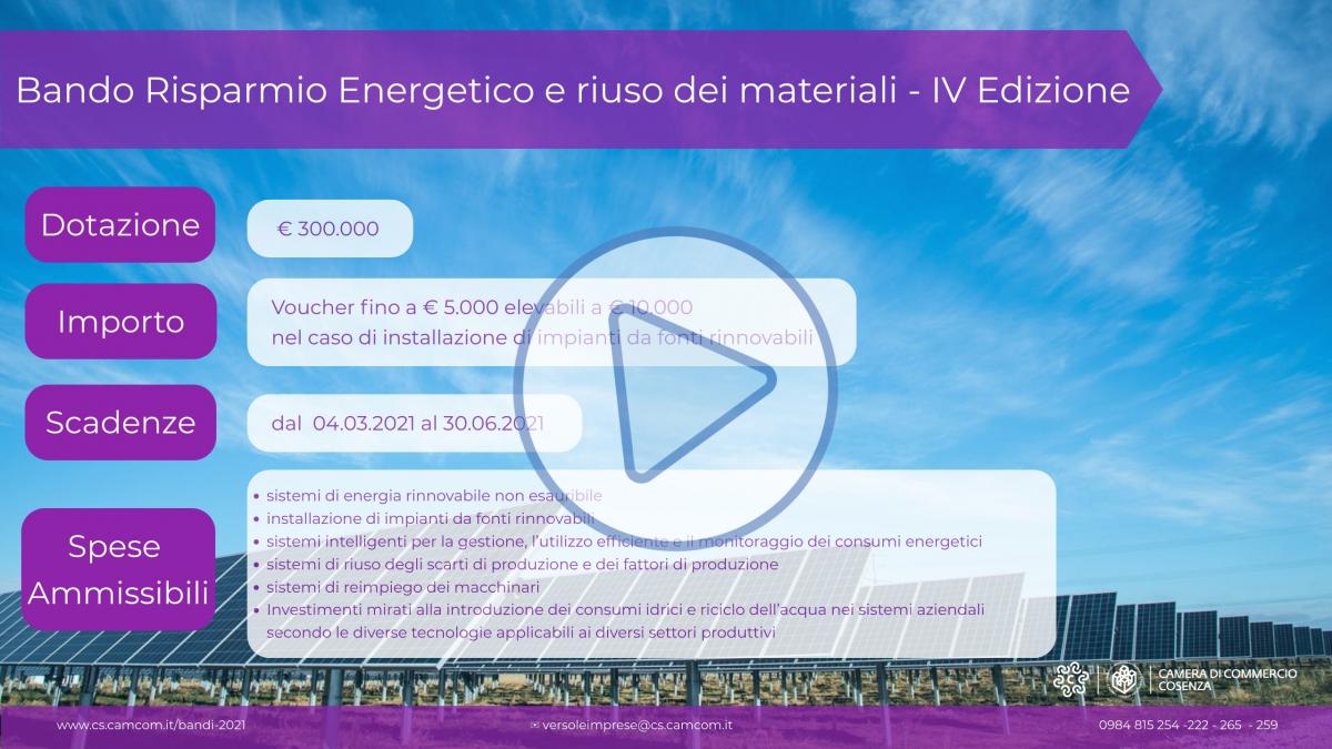 Bando Risparmio Energetico e Riuso dei Materiali - IV Edizione